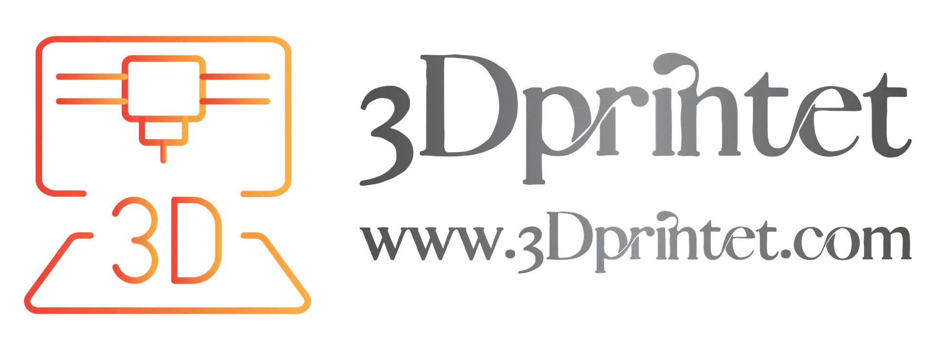 3Dprintet logo med orange-rød 3D-printer ikon og firmanavn samt website www.3Dprintet.com